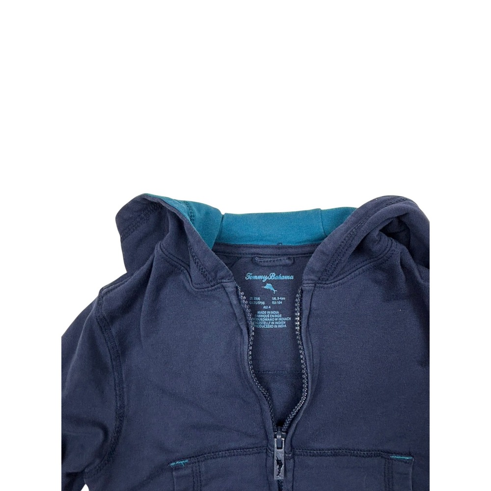Tommy Bahama Boys Navy Blue Full Zip Hoodie Sweatshirt Teal Lining Kids 4T